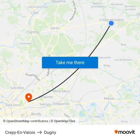 Crepy-En-Valois to Dugny map