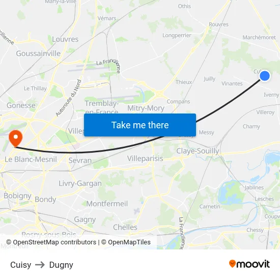 Cuisy to Dugny map