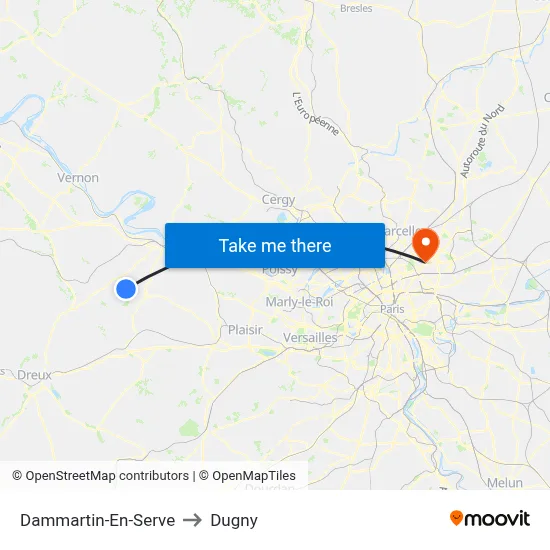 Dammartin-En-Serve to Dugny map