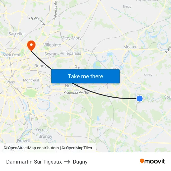 Dammartin-Sur-Tigeaux to Dugny map