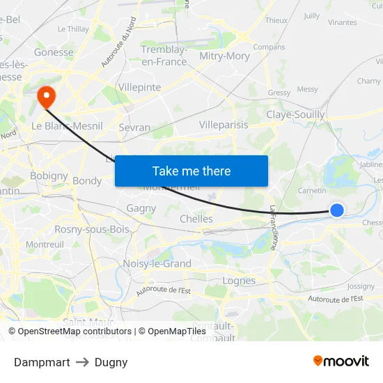 Dampmart to Dugny map