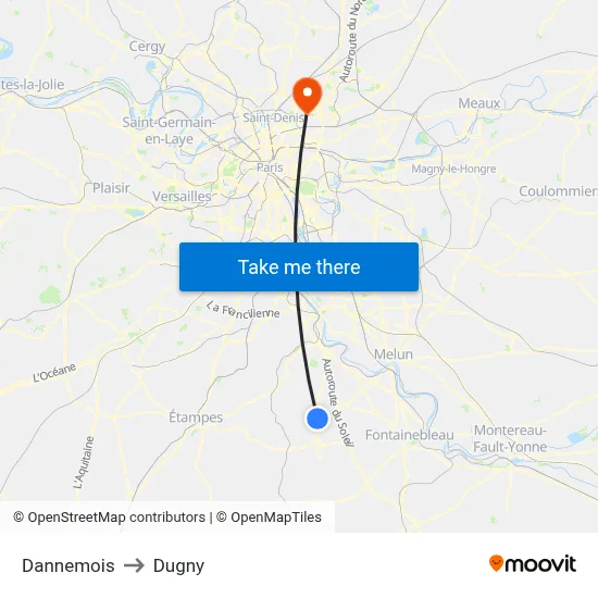 Dannemois to Dugny map