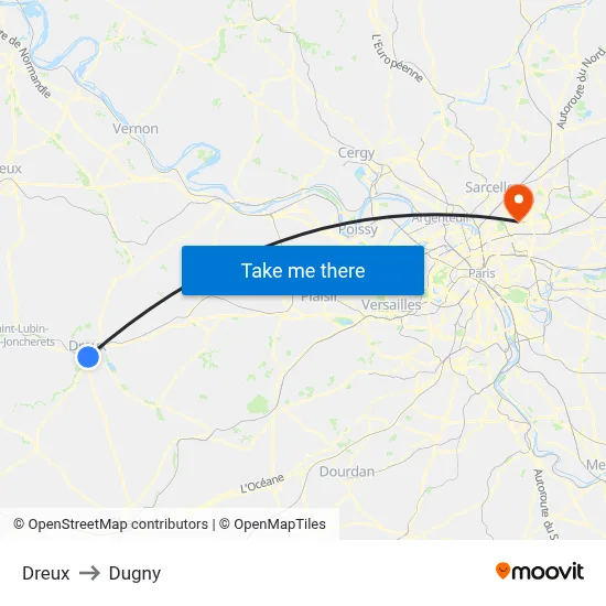 Dreux to Dugny map