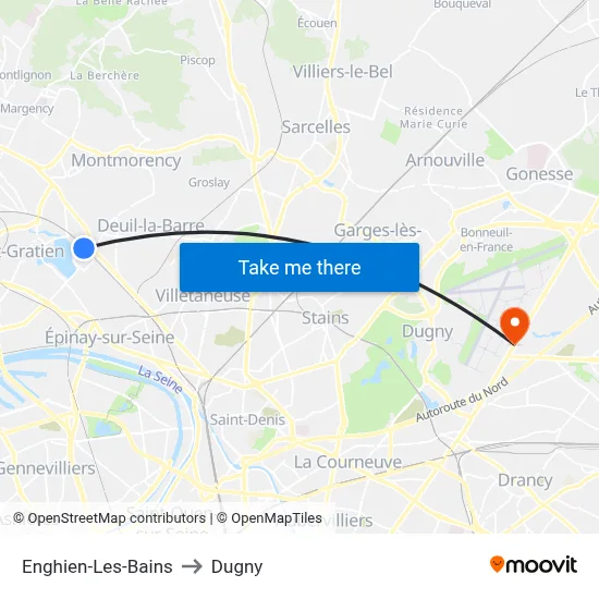 Enghien-Les-Bains to Dugny map
