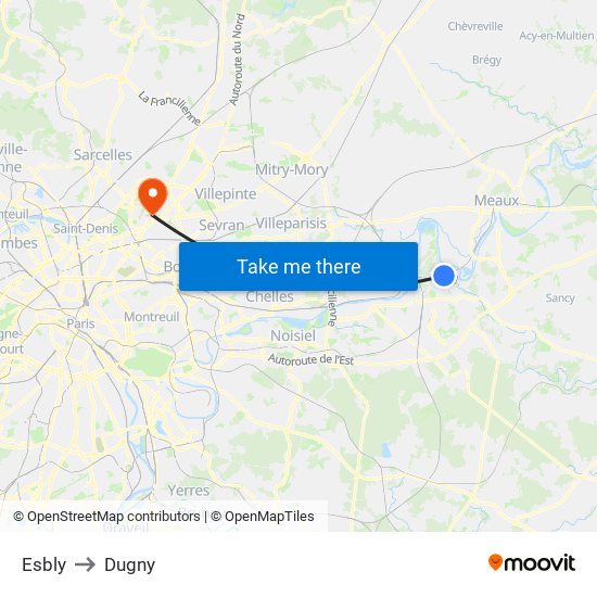 Esbly to Dugny map