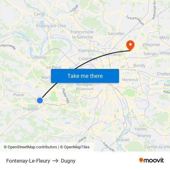 Fontenay-Le-Fleury to Dugny map