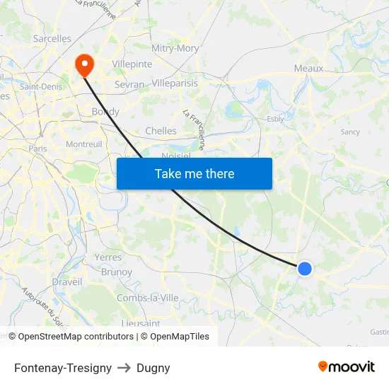 Fontenay-Tresigny to Dugny map