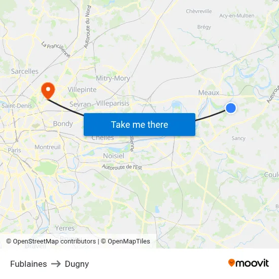 Fublaines to Dugny map