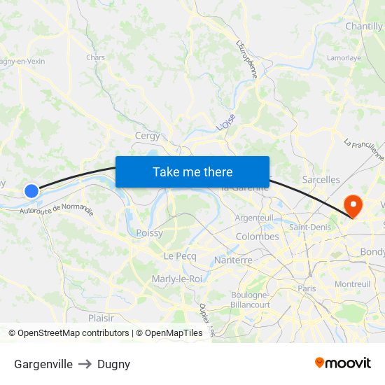 Gargenville to Dugny map