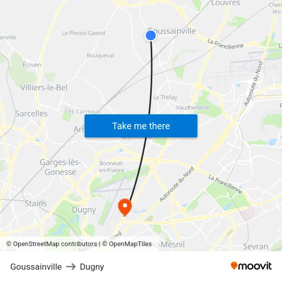 Goussainville to Dugny map