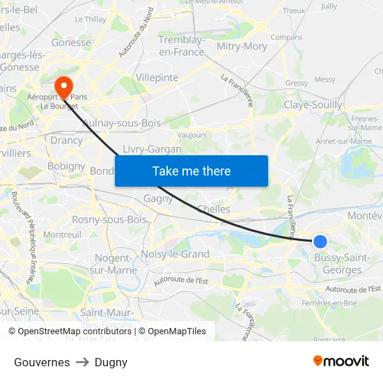 Gouvernes to Dugny map
