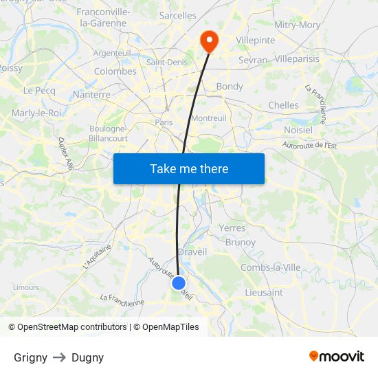 Grigny to Dugny map