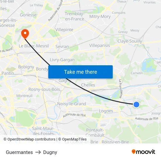 Guermantes to Dugny map