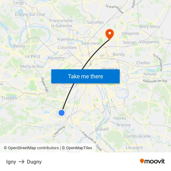 Igny to Dugny map