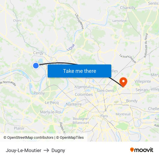 Jouy-Le-Moutier to Dugny map