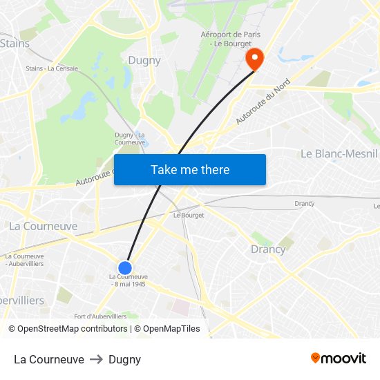 La Courneuve to Dugny map