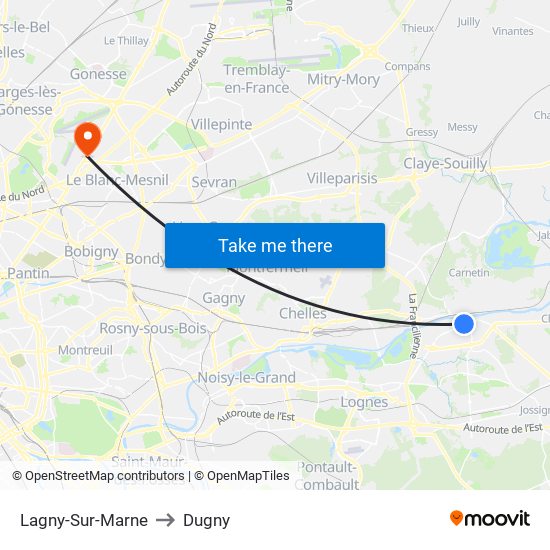 Lagny-Sur-Marne to Dugny map