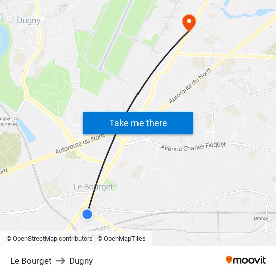 Le Bourget to Dugny map