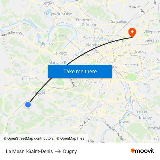 Le Mesnil-Saint-Denis to Dugny map