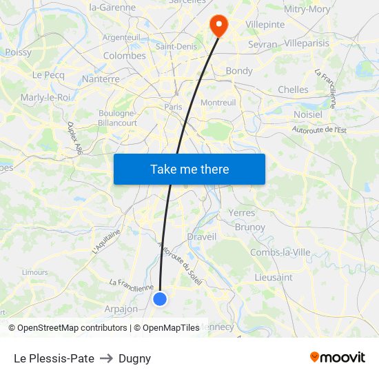 Le Plessis-Pate to Dugny map