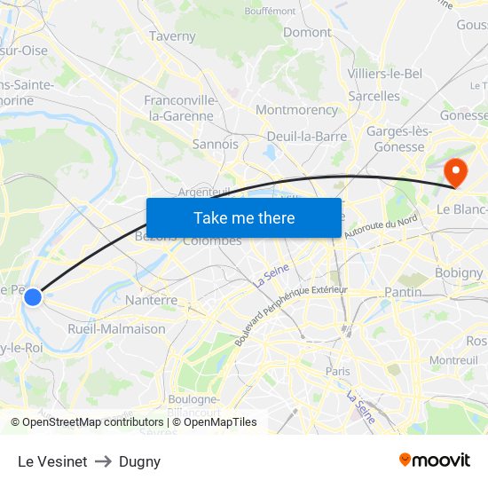 Le Vesinet to Dugny map