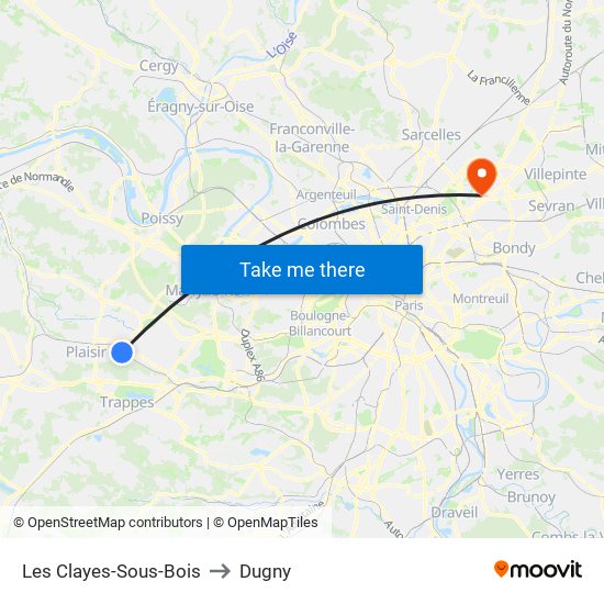 Les Clayes-Sous-Bois to Dugny map