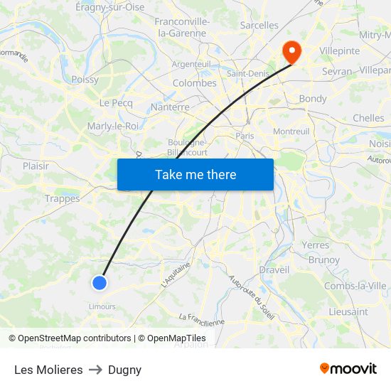 Les Molieres to Dugny map