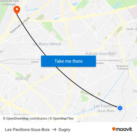 Les Pavillons-Sous-Bois to Dugny map