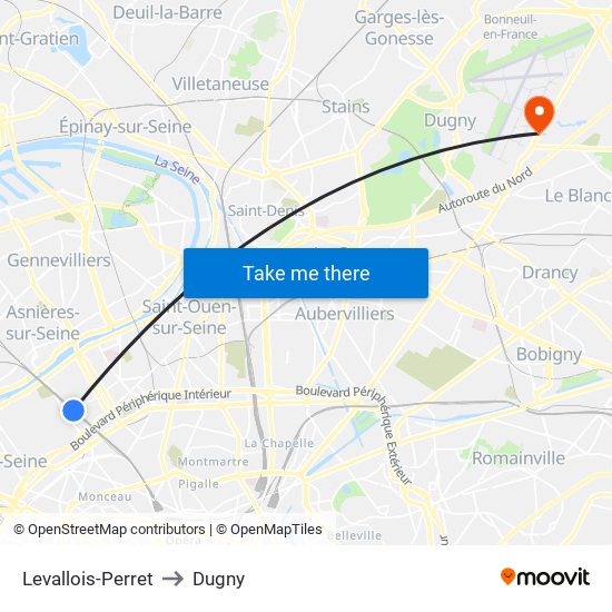 Levallois-Perret to Dugny map