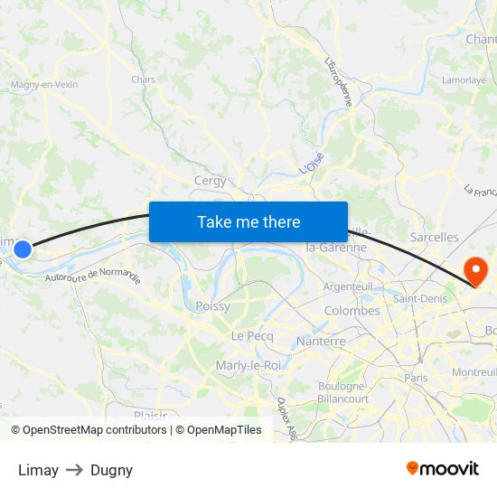 Limay to Dugny map