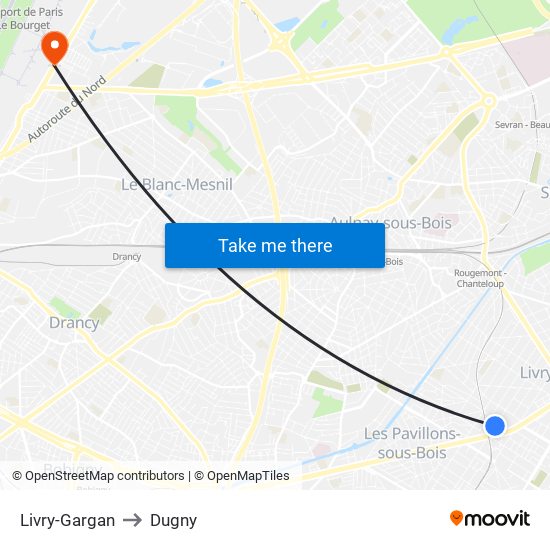Livry-Gargan to Dugny map