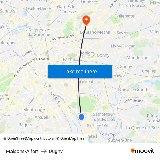 Maisons-Alfort to Dugny map
