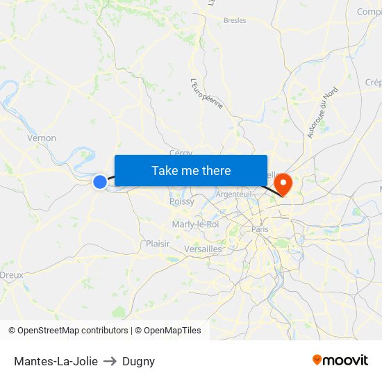 Mantes-La-Jolie to Dugny map