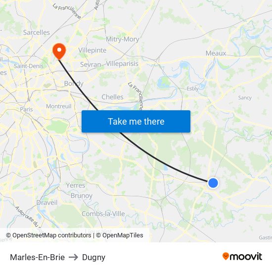 Marles-En-Brie to Dugny map
