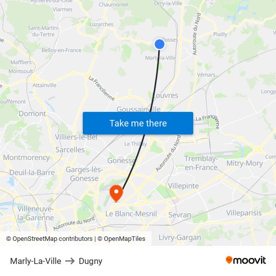 Marly-La-Ville to Dugny map