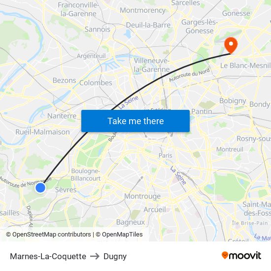 Marnes-La-Coquette to Dugny map