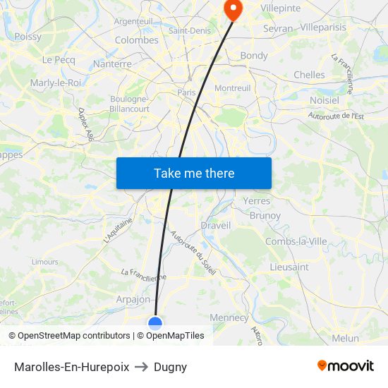 Marolles-En-Hurepoix to Dugny map