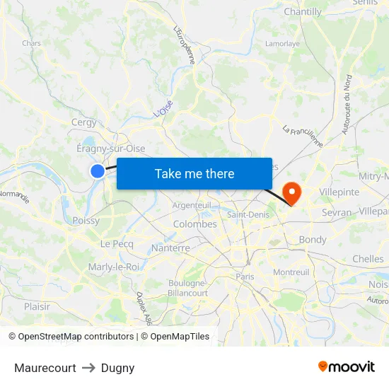 Maurecourt to Dugny map
