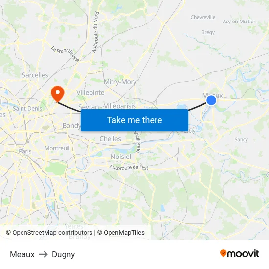 Meaux to Dugny map