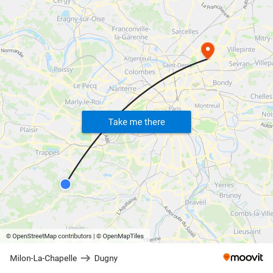 Milon-La-Chapelle to Dugny map