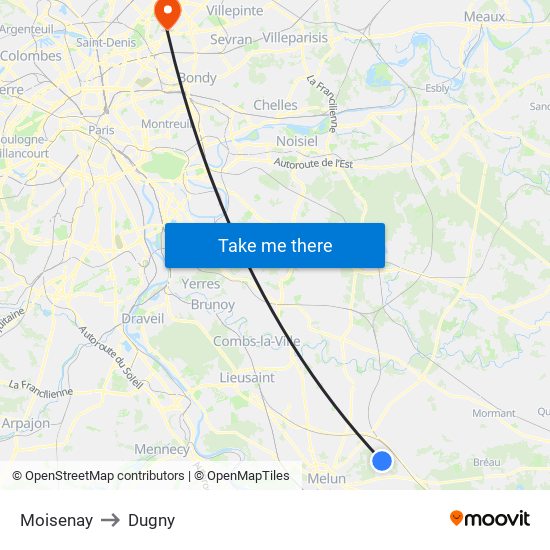 Moisenay to Dugny map