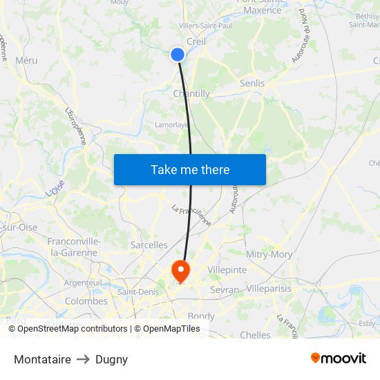 Montataire to Dugny map