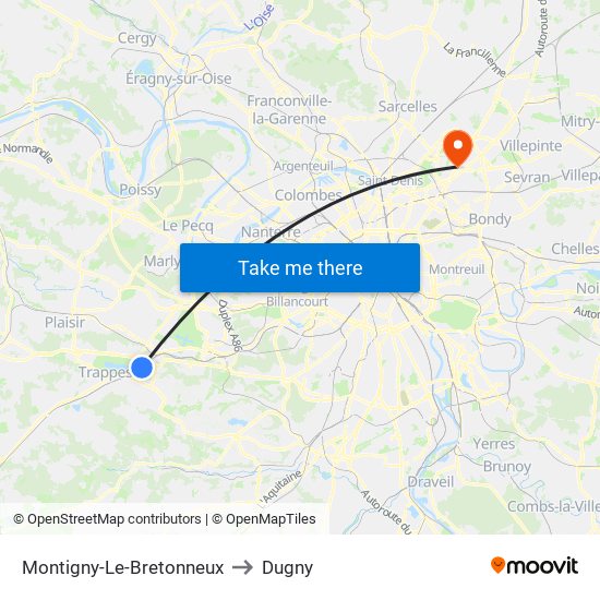 Montigny-Le-Bretonneux to Dugny map