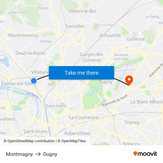 Montmagny to Dugny map