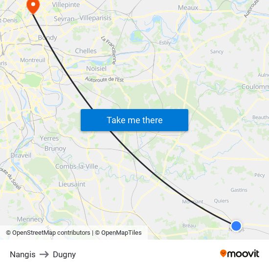 Nangis to Dugny map