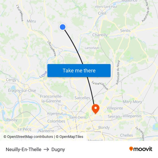 Neuilly-En-Thelle to Dugny map