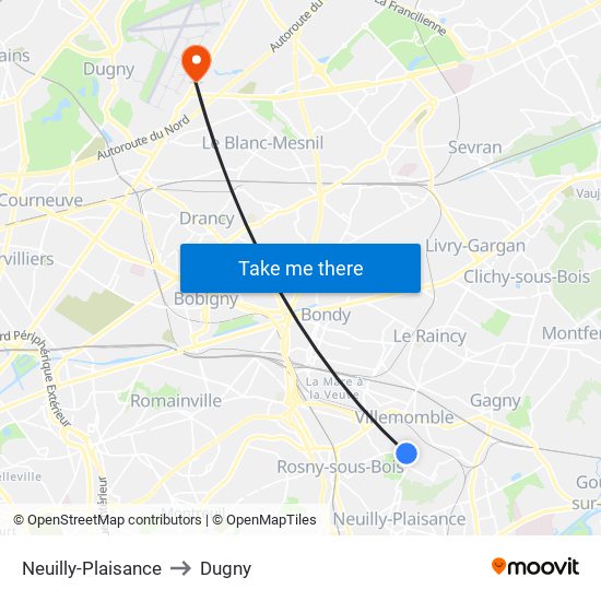 Neuilly-Plaisance to Dugny map