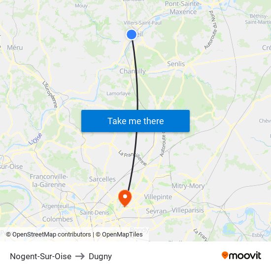 Nogent-Sur-Oise to Dugny map
