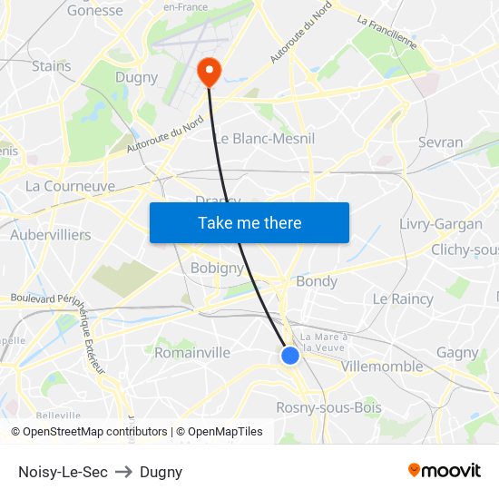 Noisy-Le-Sec to Dugny map