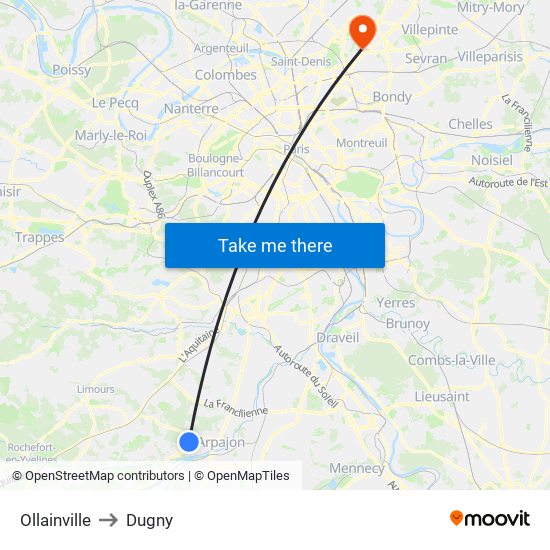 Ollainville to Dugny map